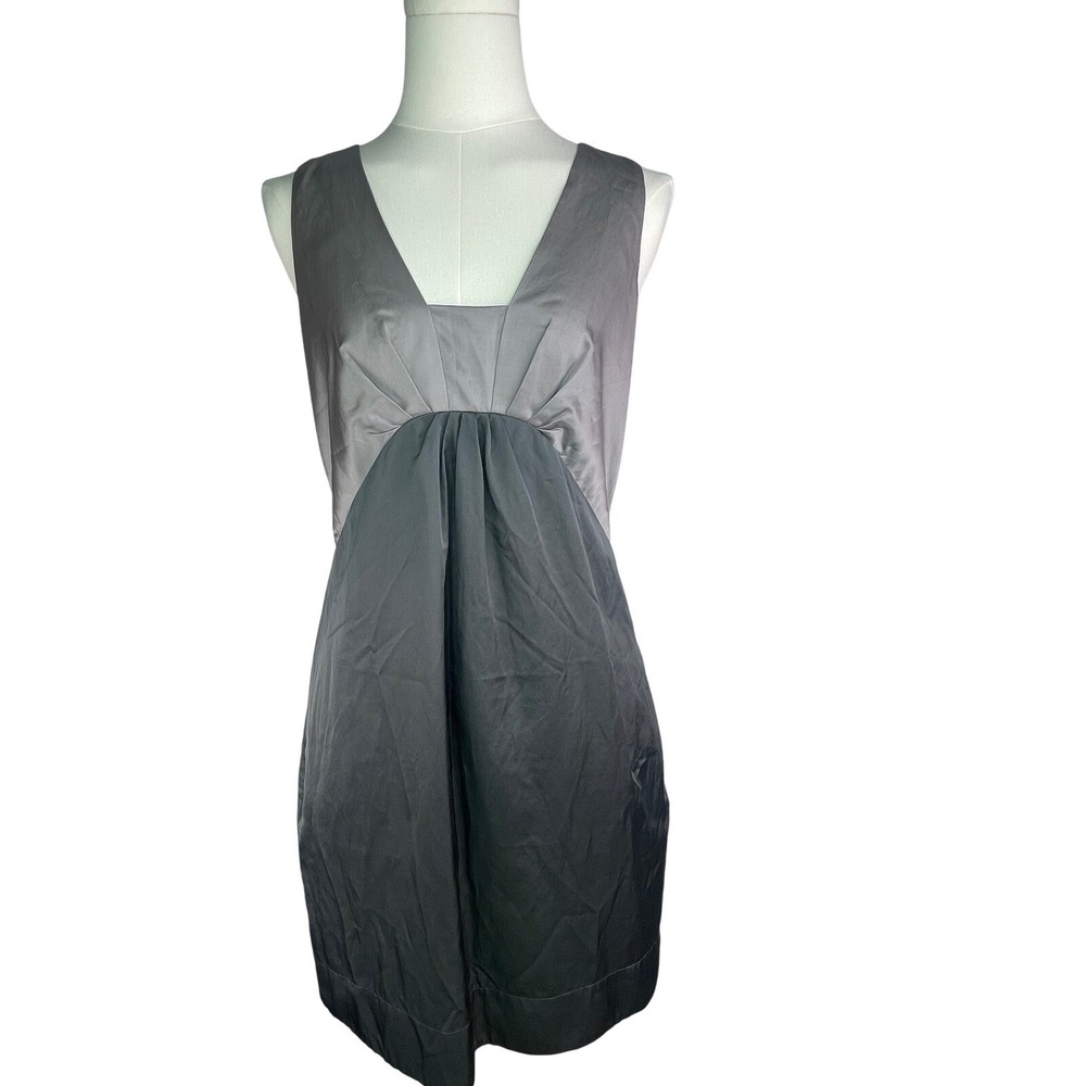 Banana Republic Silk Blend Sheath Dress Grey Pleated Empireβ Waist Cocktail Sz 4
